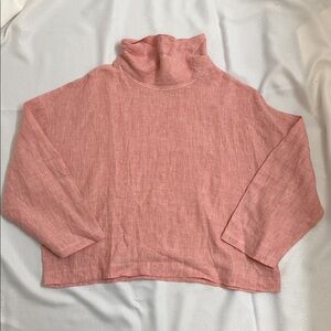 Ombra Peach Mock-neck Long Sleeve Top Size Large 100% Linen